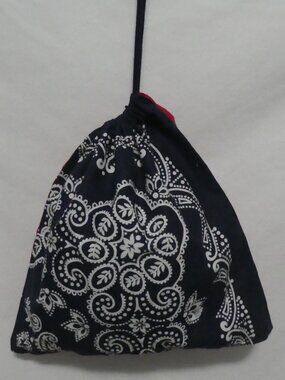 Handmade Red and Blue Paisley Bandana Drawstring Bag Boho West Style
